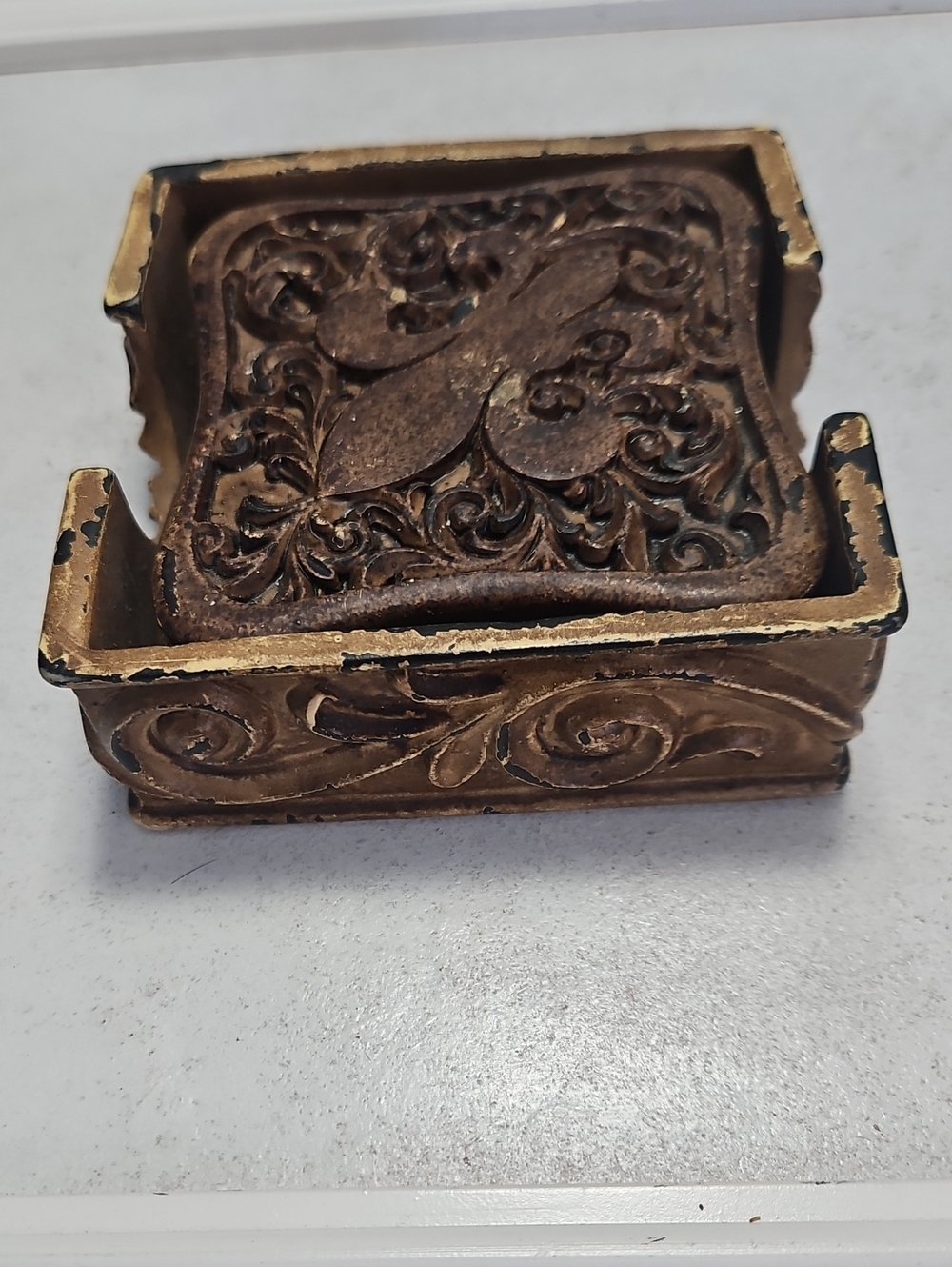 Decorative Bronze Tone Square Coaster Set Of 4